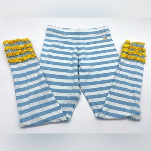 Wild Flower leggings blue/white striped w yellow ruffle SZ10 NWOT Never worn